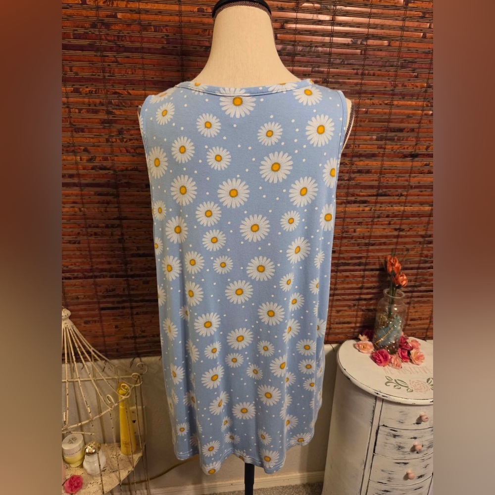 Sleeveless Daisy Print Tank Dress - Light Blue - Picture 3 of 4